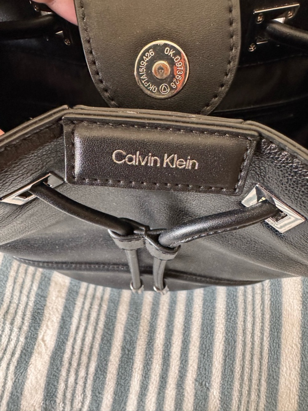 Calvin Klein Ash Drawstring Bucket Crossbody Bag in Black with Silver Hardware - Picture 6 of 13